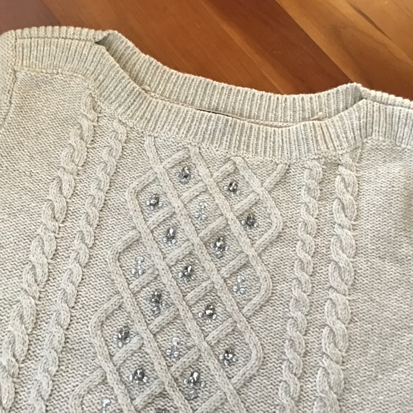 Talbots Cable Knit Sweater Jewel Embellished Small EUC - Picture 4 of 10